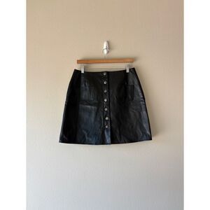 amilano collection vintage faux leather button front mini skirt